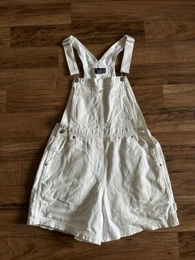 White Denim Short Overalls